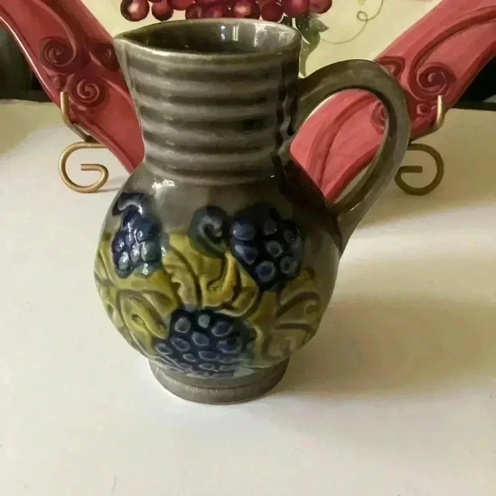 Vintage West Germany Ceramic Pitcher Wine Jug Grapes & Leaves Scheurich Kiramic